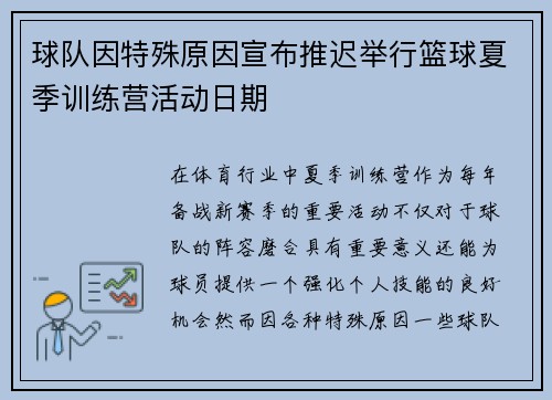 球队因特殊原因宣布推迟举行篮球夏季训练营活动日期